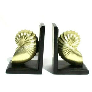 New Black & Gold Ammonite Resin / Wood Ammonite Bookends Room Decor Figurine